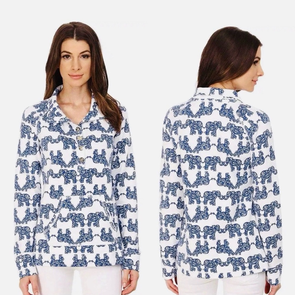 Lilly Pulitzer Captain Popover Sweatshirt Pack Your Trunk Blue Elephant Print S - Picture 6 of 10